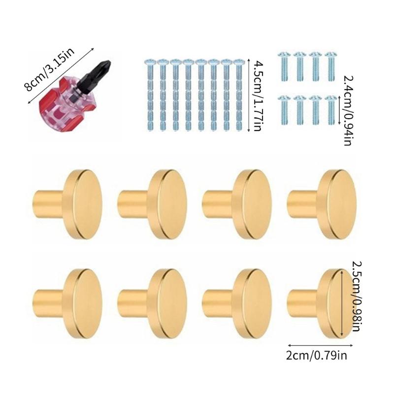 Pack of 8 Brushed Brass Cabinet Knob Gold Round Handles with Installation Tool for Kitchen Wardrobe Dresser & Cupboard