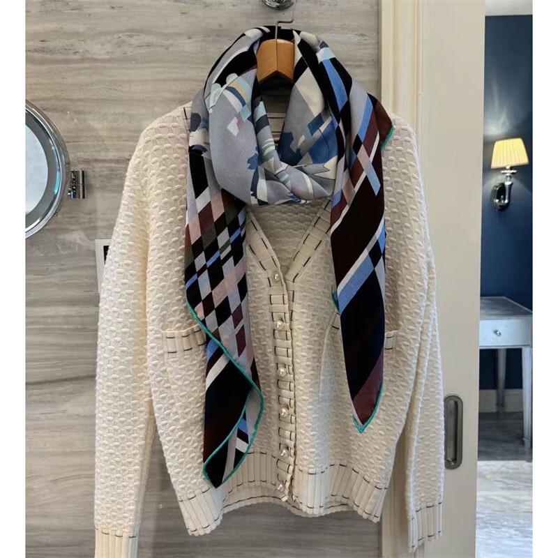 NINA SOLOR Horseman Silk Wool Large Square Scarf