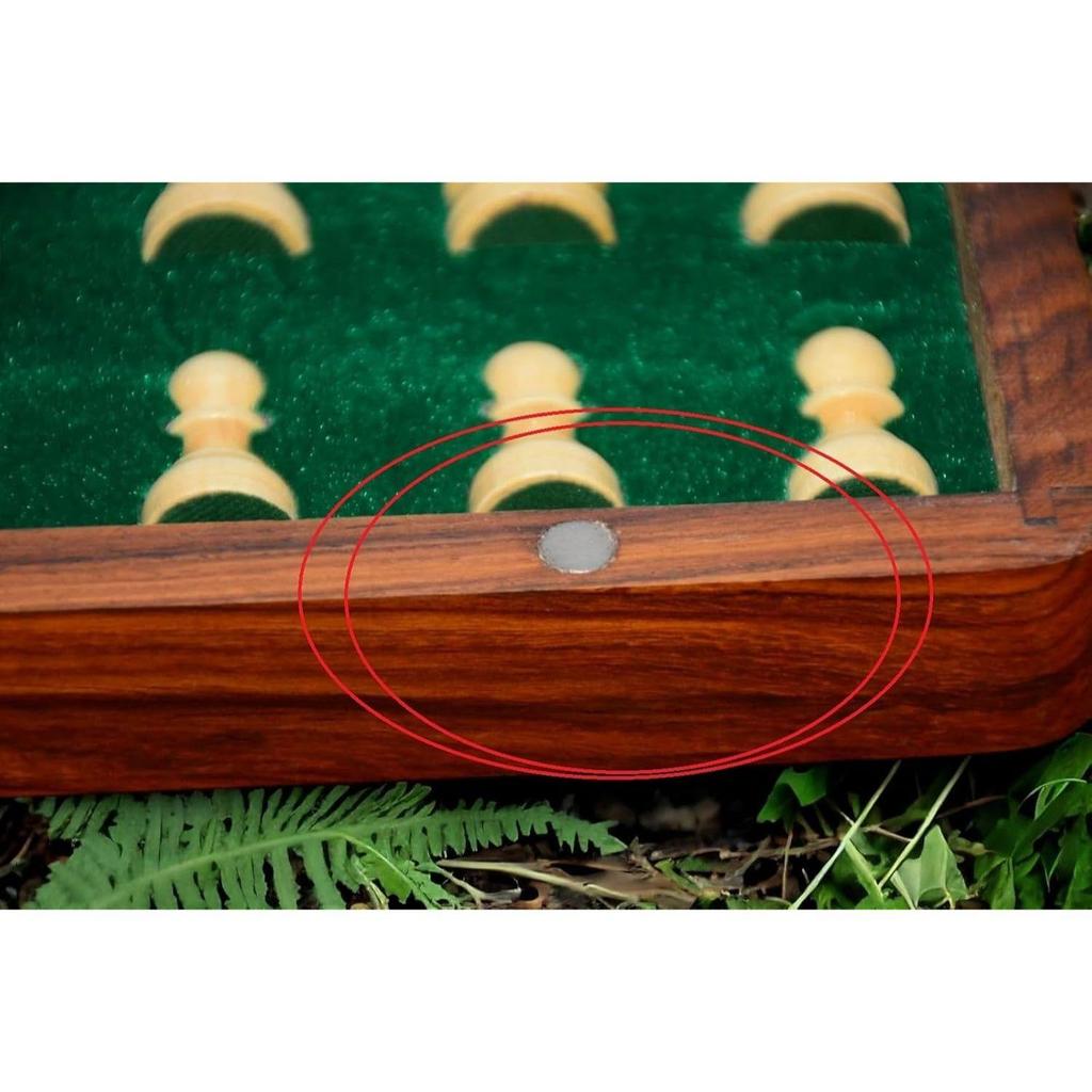Wooden Handcrafted Foldable Magnetic Chess Board Set with Magnetic Pieces and Extra Queens for 2 Players Kids and Adults
