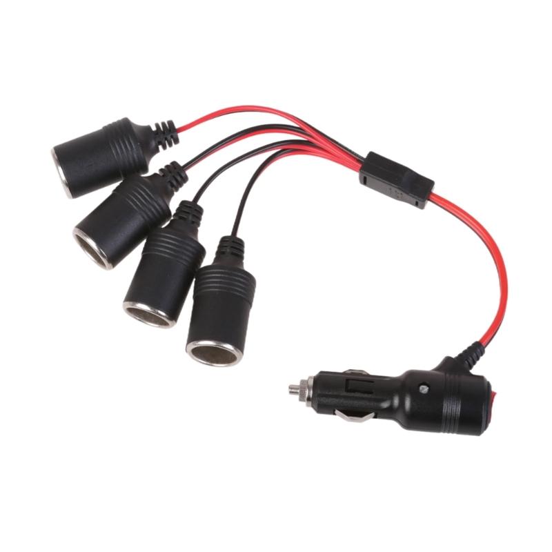 12V-24V Car Cigarettes Lighter Splitter Adapter Cable Cord with Power Switching Button 1 Male To 2/4/3 Female Socket