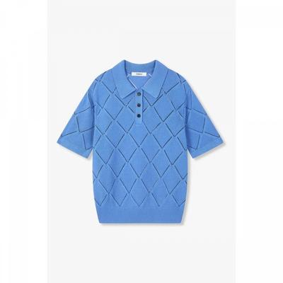 Argyle Pattern Crochet Collar Short Sleeve Knit 9106252208 