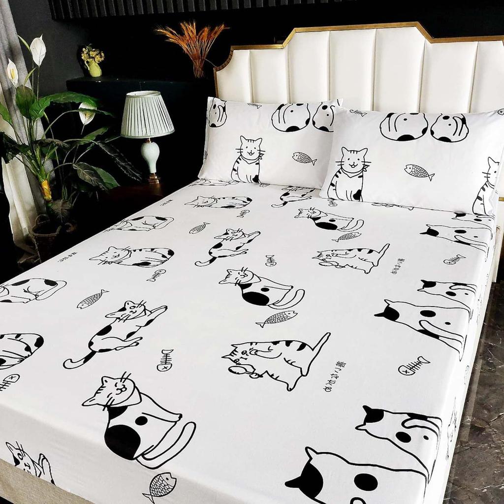 Cat Pattern Bed Hat Three-Piece Digital Printing Home Bedding Bed Hat Three-Piece Set Children And Adults