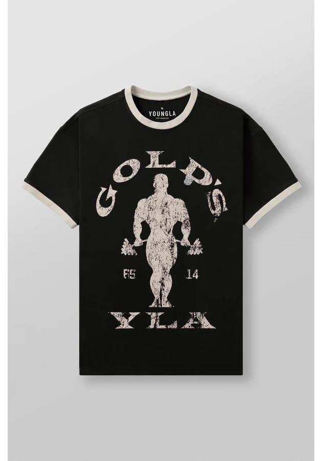 The BAY YoungLA x Gold's Gym Retro Korte Mouw Stretch T-shirt voor Mannen & Vrouwen