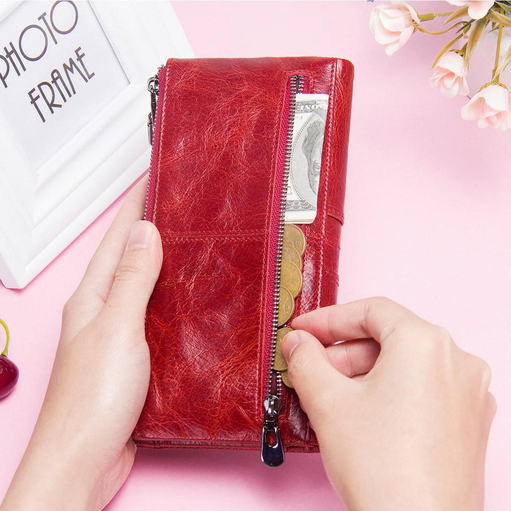 CONTACT'S Genuine Leather Long Wallet For Women Luxury Designer Card Holders Money Clips Coin Purses Female Bags
