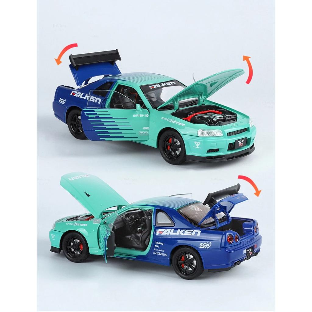 1/24 Nissan GTR R34 Skylin Modified Car Alloy Car Model Sound and Light Children's Toy Collectibles Birthday Gift