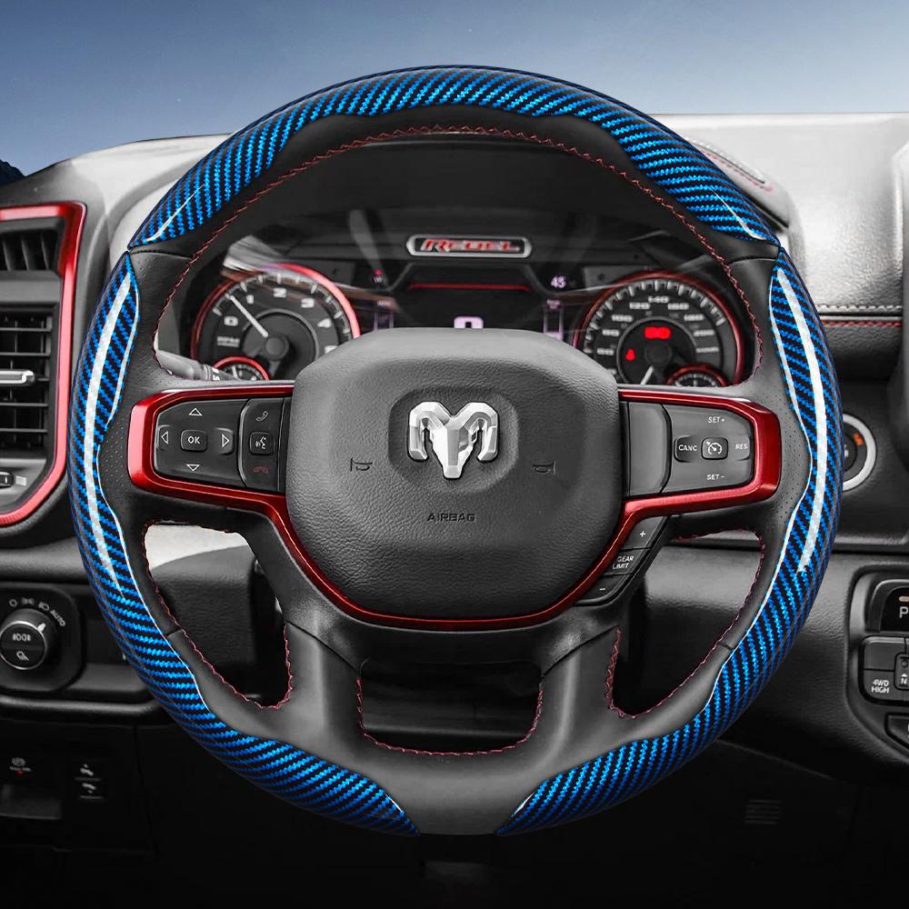 Suitable for Ram Carbon Fiber Texture Steering Wheel Cover with Segmented Quick-Release Design, Durable, for Pickup Promaster Rampage 1500 2500 3500 4