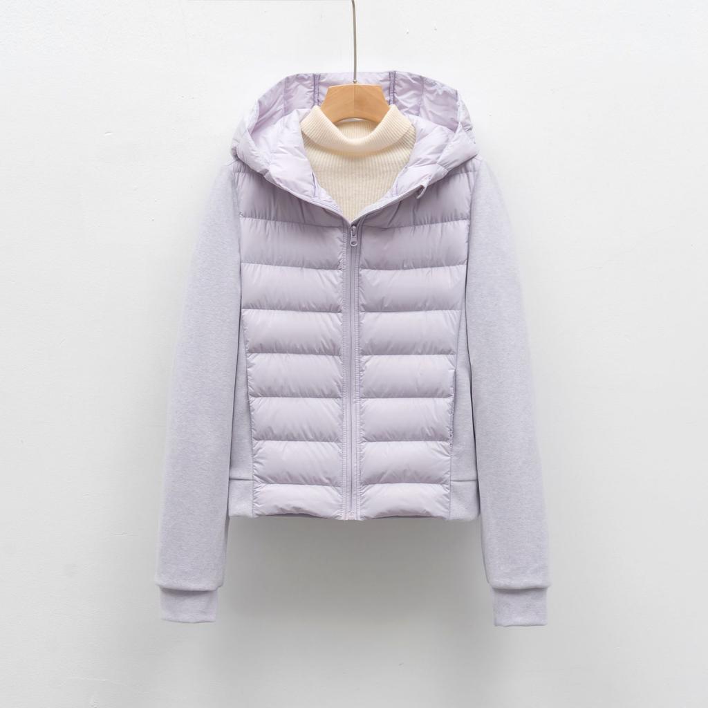 Kurze leichte Damen-Daunenjacke mit Kapuze, schlanke Daunenjacke für Fitness, Outdoor-Sport