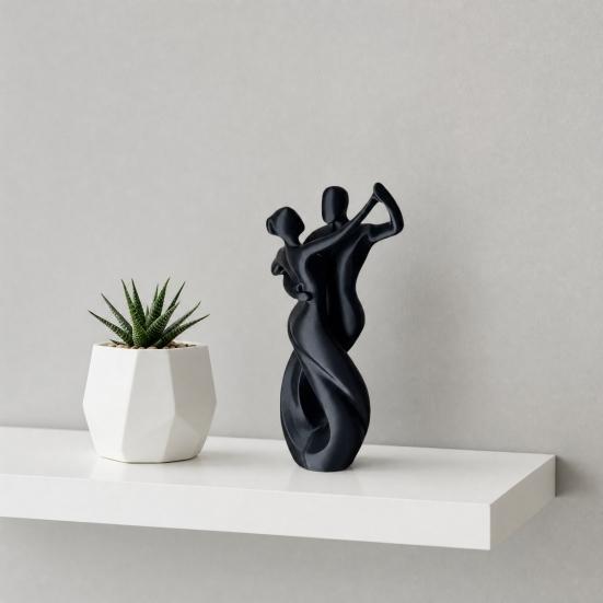 Yousheng 3D Printing Art Ornament, Matte Black Dancing Couple Model, Abstract Tango Dance Statue, with Stable Base Figurine for Home