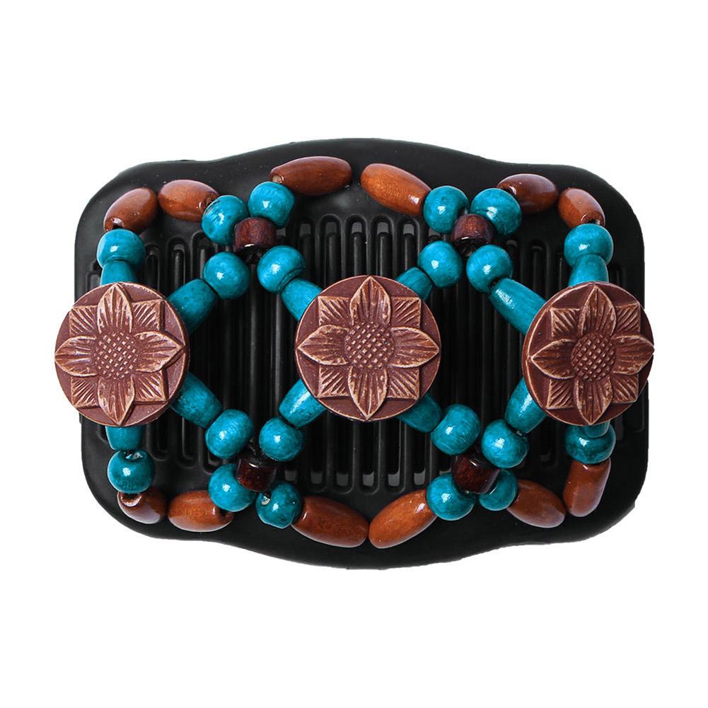 Fashion Women Elasticity Hairpin Beads Double Comb Clip Hair Device Stretchy Magic Comb