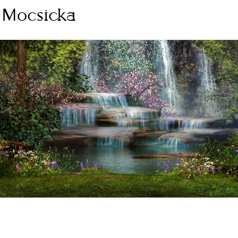 Mocsicka Spring Photography Backdrop Natural Scenery Waterfall Lake Decoration Portrait Wallpaper Props Background Studio Banner