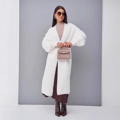 Casaco Cardigan Solto de Tricô de Comprimento Médio Acima do Joelho Feminino - Pele Sintética Macia de Vison para Outono e Inverno