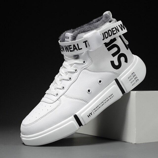 

Новые трендовые мужские повседневные кроссовки, зимние мужские хлопковые туфли, плюшевые теплые мужские повседневные туфли, модные удобные мужские вулканизированные туфли 45 белый