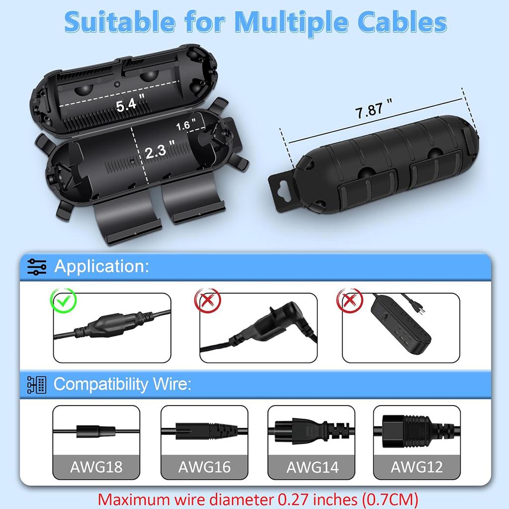 3pcs Extension Cord Plug Connection Protective Safety Cover,Water-Resistant Indoor Outdoor,String Holiday Christmas Lights,Black