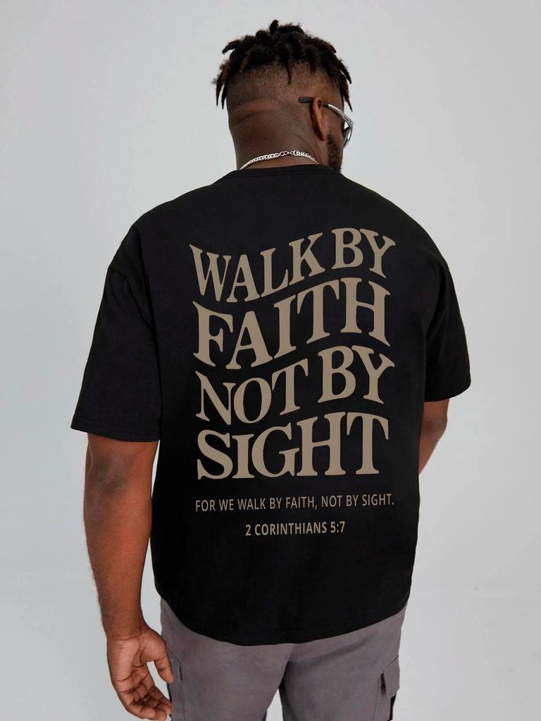 WALK BY FAITH NOT BY SIGHT Slogan Print T-shirts For Women Unisex Short Sleeve White Tees Top 100% Cotton Breathable Casual T Shirt