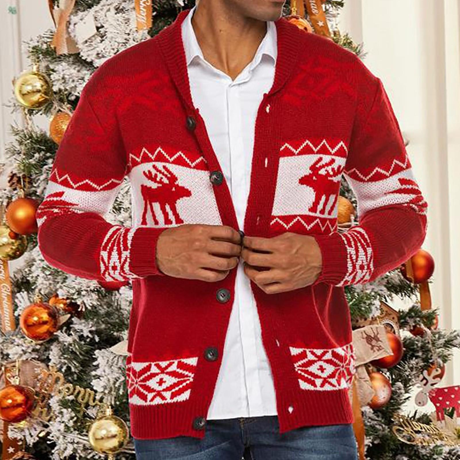 Timoduizhang Kerstmis Herfst Winter Heren Comfortabel Vest Revers Trui Knop Vest Trui Jas Heren M rood