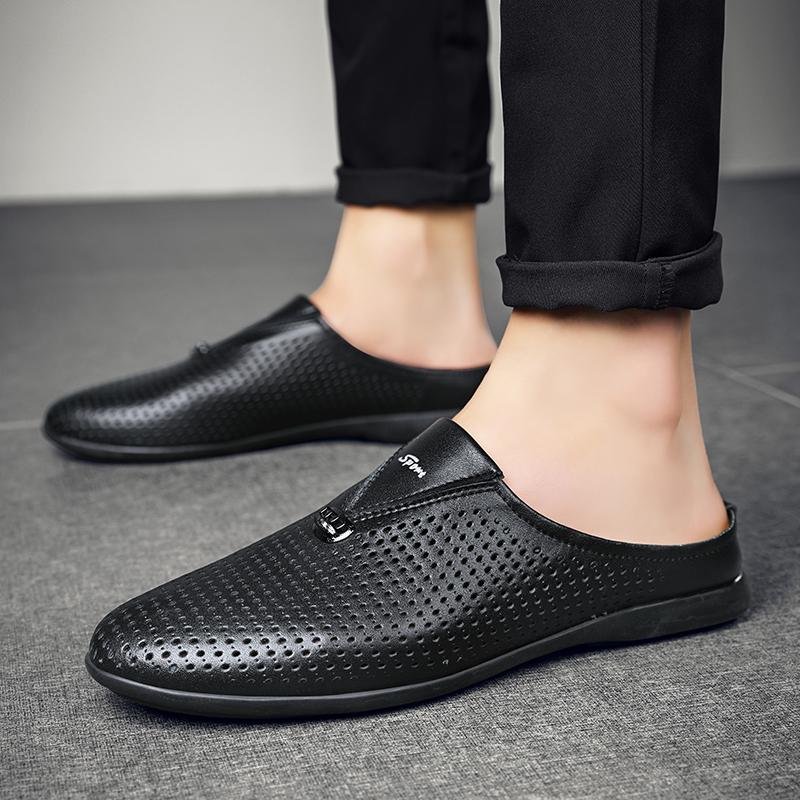 Men's Leather Slippers Hollow Sandals Casual Shoes