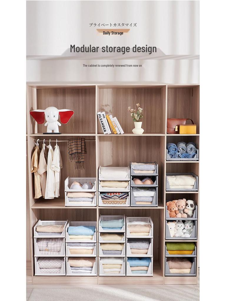 Multi-Model Plastic Clothing Folder: Drawer-Type Layered Storage Organizer with Built-in Shelf for Wardrobes