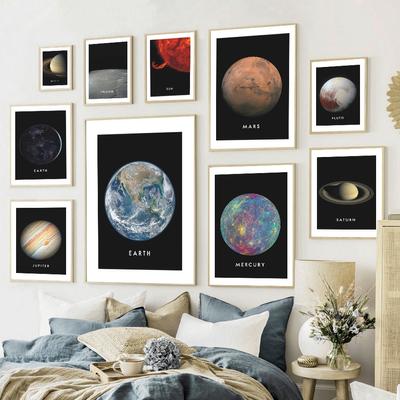 Nordic Posters And Prints Solar System PLUTO MARS EARTH SATURN MERCURY Wall Art Canvas Painting Decor Pictures For Living Room