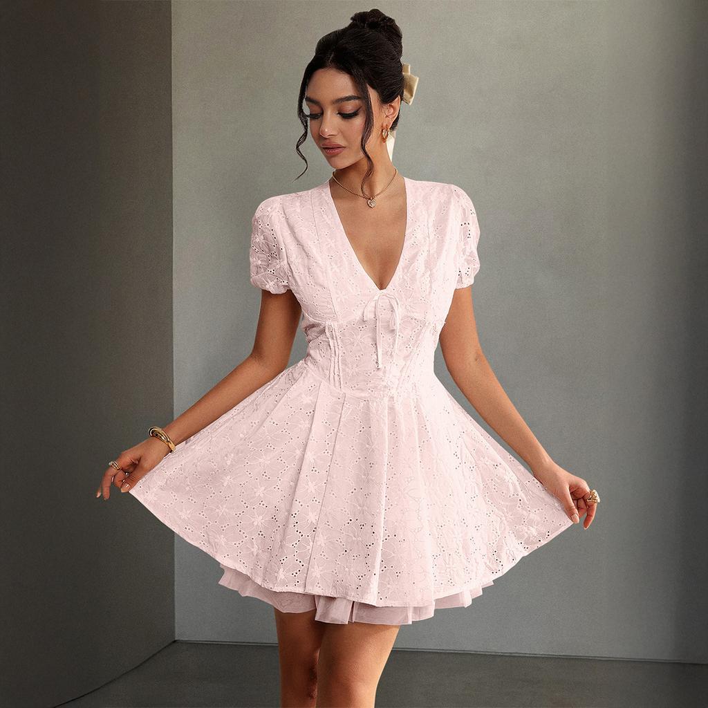 Francuski Elegancki Styl Sukienka z Głębokim Dekoltem V dla Kobiet na Wiosnę i Lato