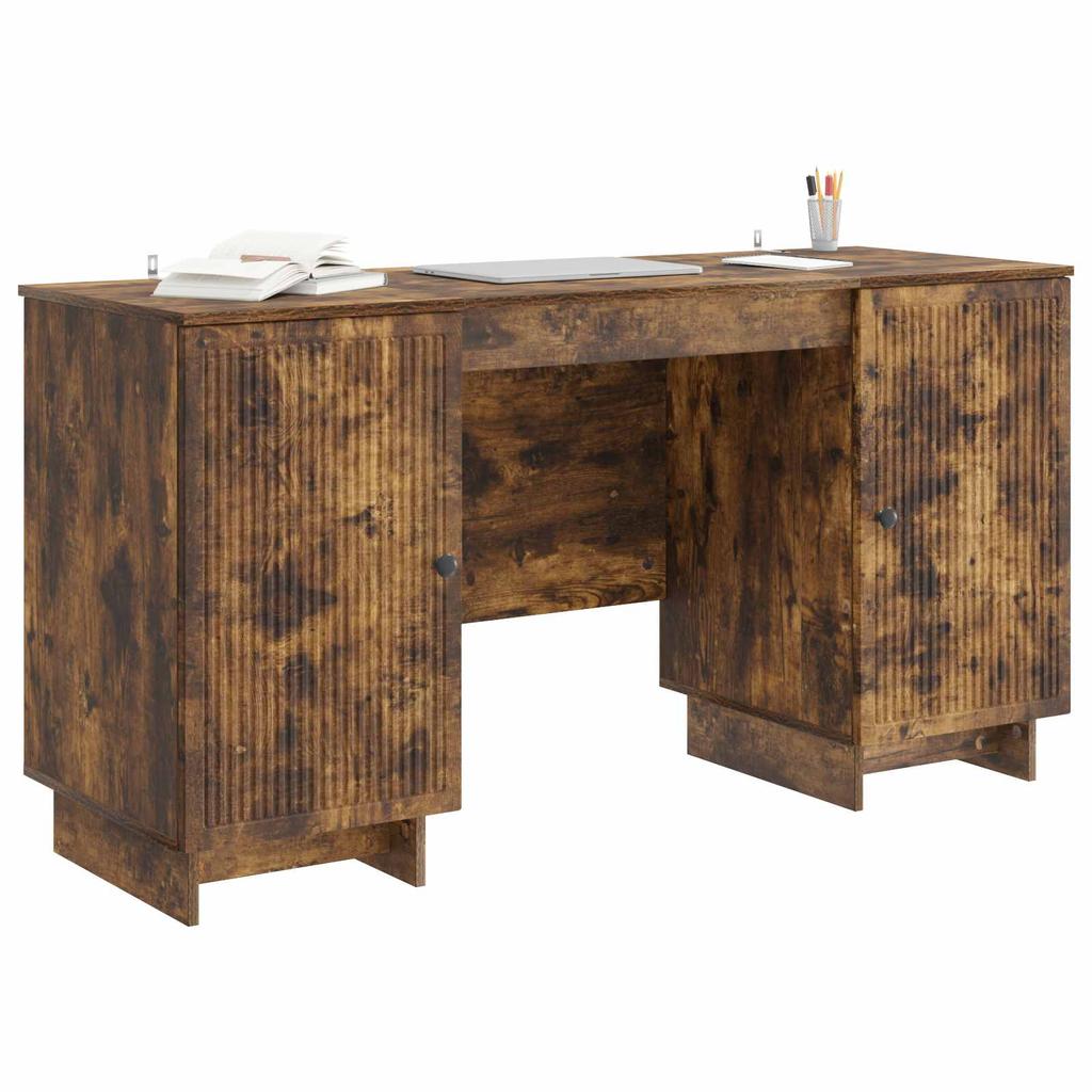 Desk Smoked Oak Wood Based Panel 142.5 x 50 x 75 cm