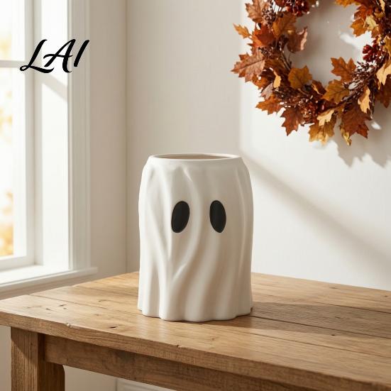Minimalist Ghost Ornament Cute Flowerpot Resin Halloween Planter for Indoor Home Flower