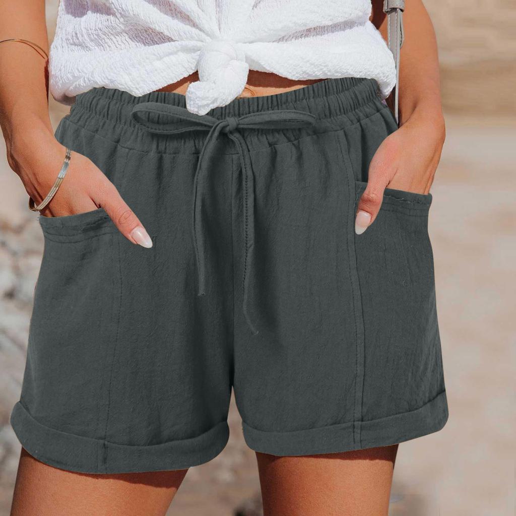 Women's Casual Comfortable High-Waisted Wide-Leg Shorts With Drawstring And Pockets
