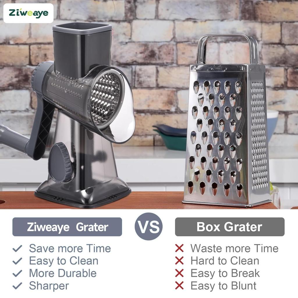 Feliator Manual Rotary Grater LYCENXI, 3 In 1, 3 Interchangeable Blades, for Cheese, Vegetables, Fruits Kitchen Shredder