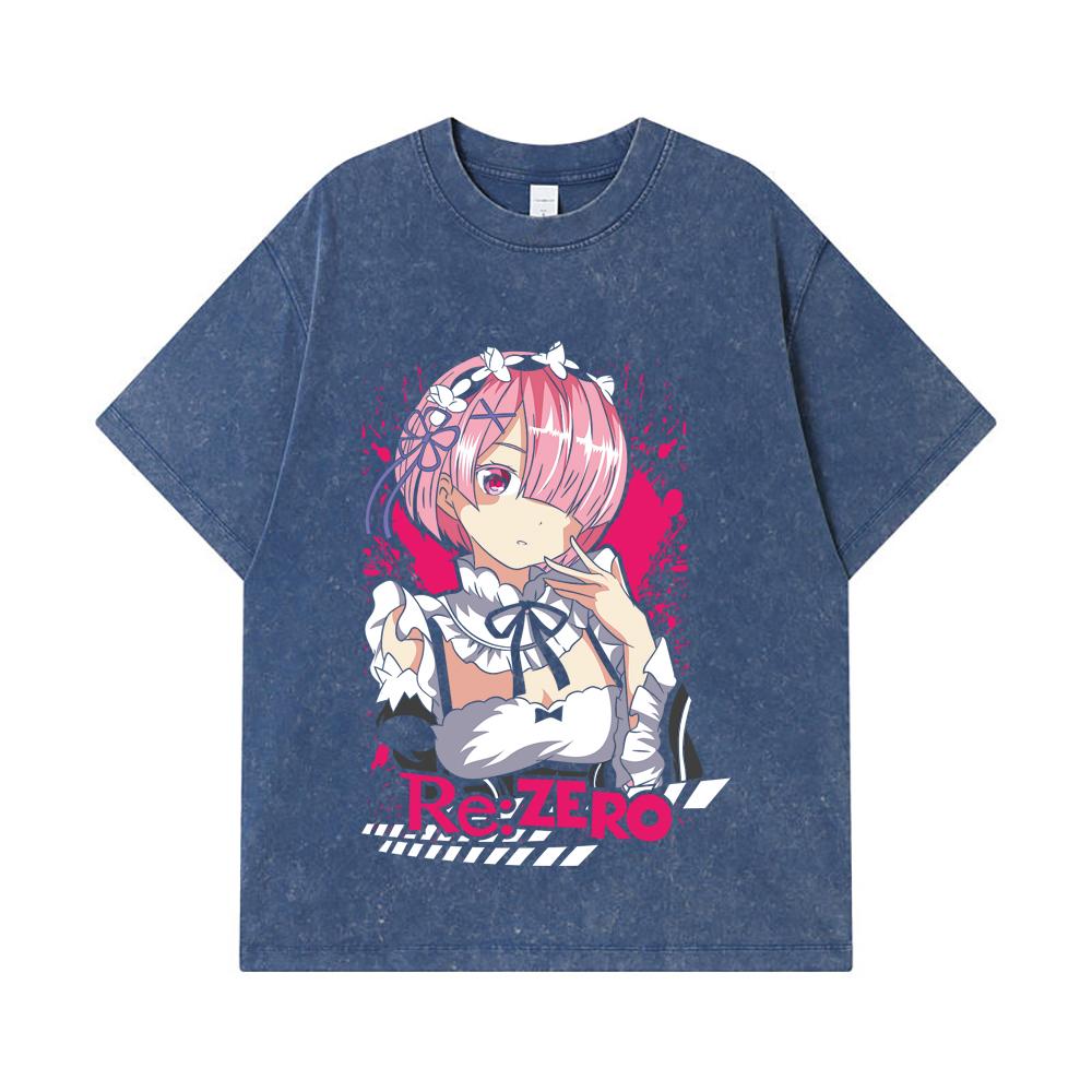 

275 GSM Washed T-shirts 100% Cotton ReZero V3 Ram Print Unisex Heavy Cotton T Shirt 2XL королівський синій колір