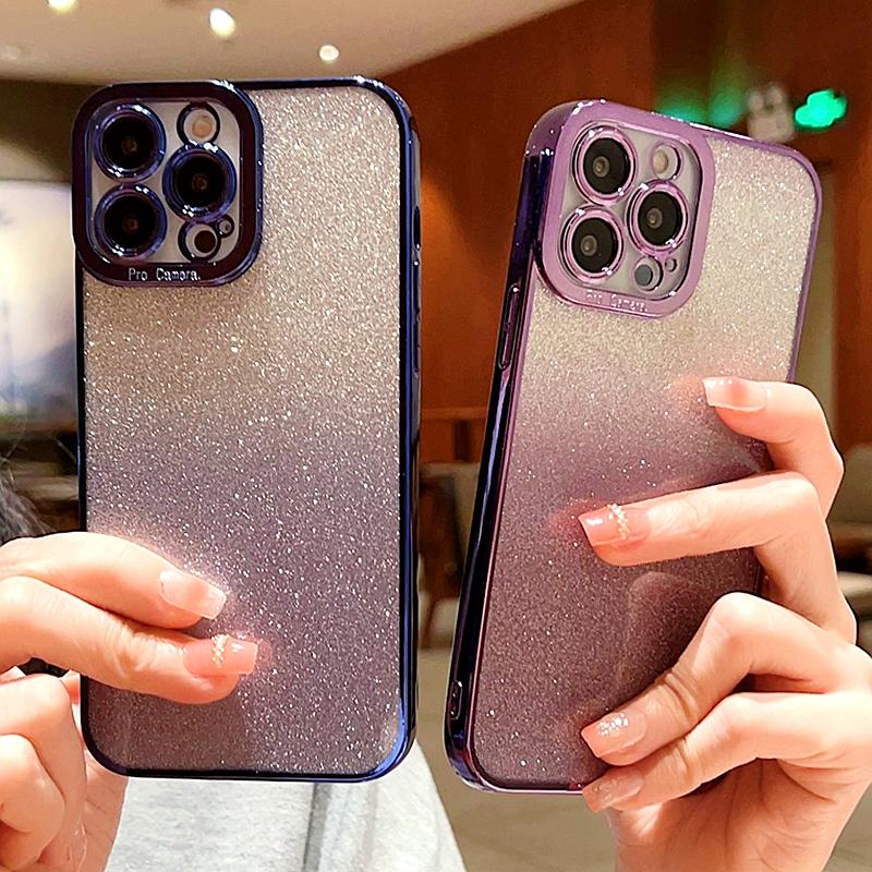 Gradient Glitter Electroplated Clear Phone Case For iPhone 14 13 12 11 Pro Max 7 8 Plus SE  Mini Soft Cover