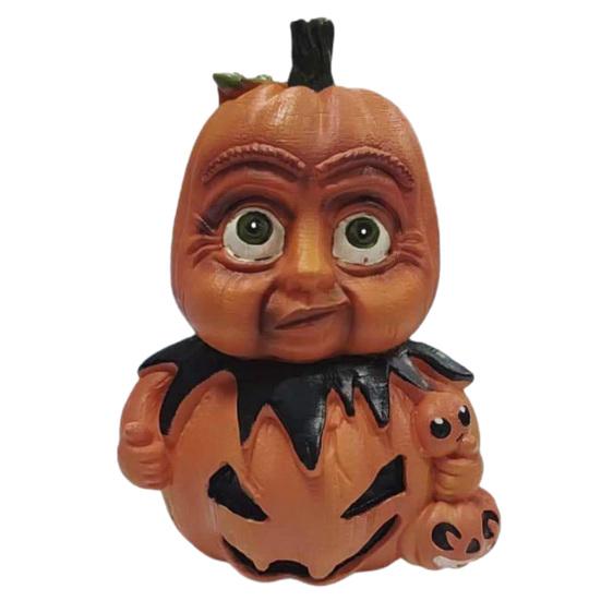 Yousheng Halloween Cartoon Kürbis Figur, Gruselige Geflügelte Besen Sichel Kürbis Harz Statue, Tischdekoration für Feiertagsparty