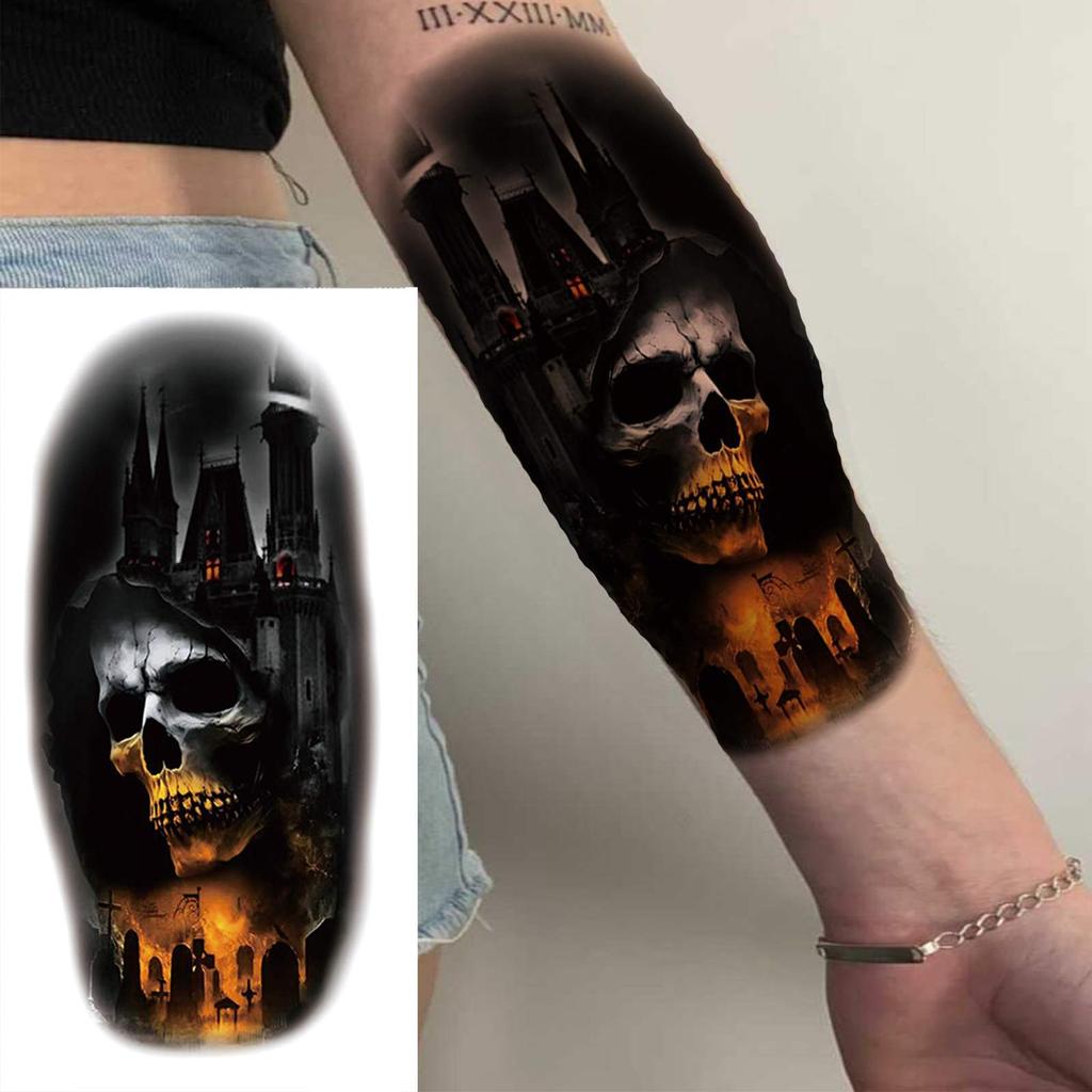 1 Sheet Wolf Lion Tiger Fake Temporary Tattoos For Man Women Adults Skull Black Warrior Tattoo Sticker Animals Sleeve