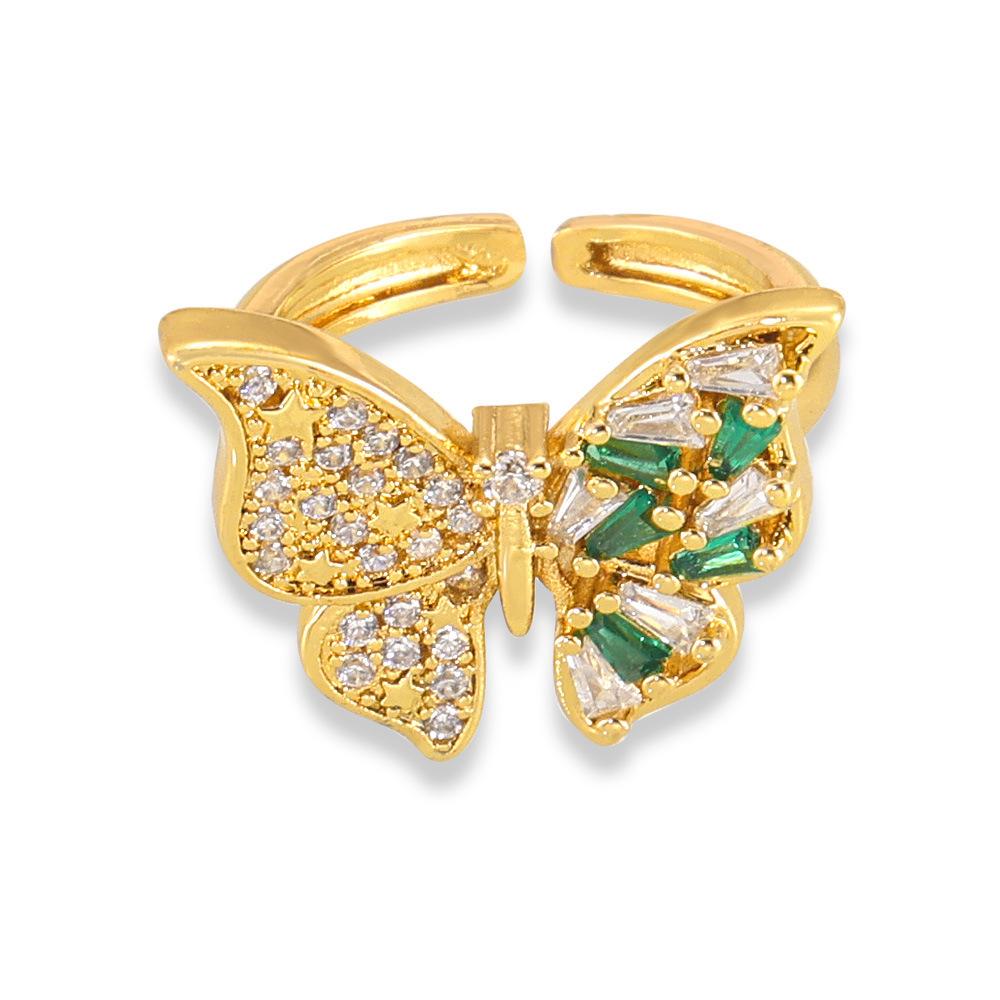 Korean Butterfly Shape Rhinestone Ring: Elegant 18k Gold-Plated Copper Design