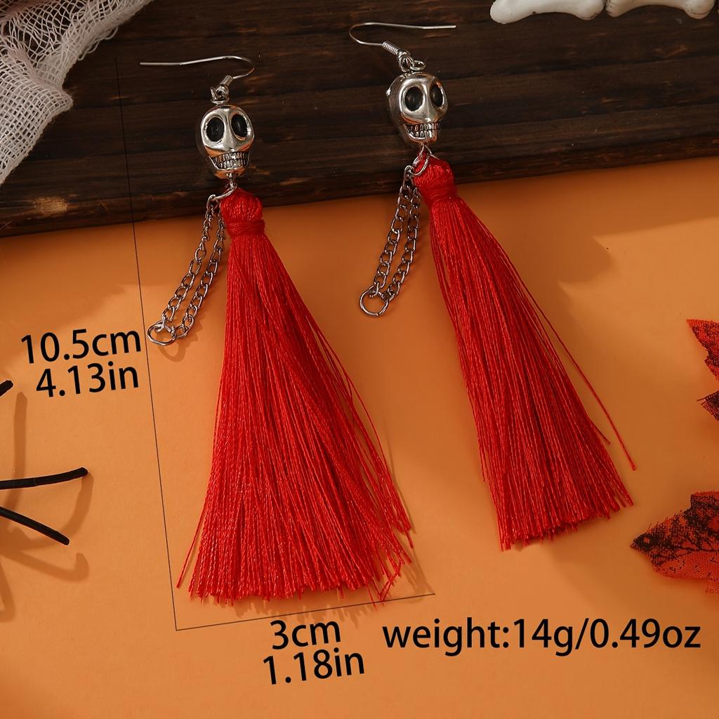 1 Pair Vintage Gothic Dark Skull Bride Tassel Drop Earrings  Halloween Fashion Casual Dangle Accessories For Party  Masquerade Festive Music Festival