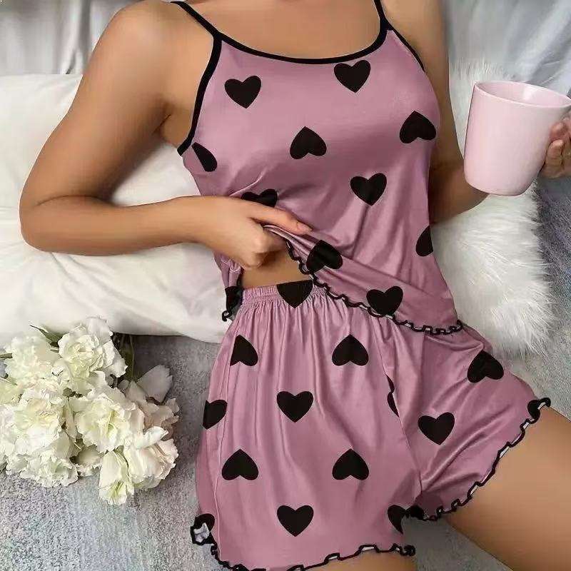 Hot Sale European and American Summer Women's Pajamas Two-piece Set Sexy Casual Suspender Vest Shorts Loungewear