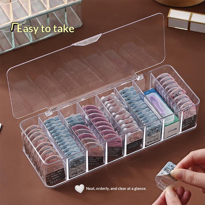 Acrylic Contact Lens Organizer with 7 Separate Compartments Dustproof Lid for Safe Storage Carry
