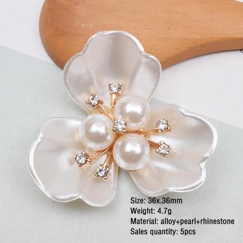 Rhinestone Brooch Buttons Embellishments Button Flat Back Pearl Flower Button For DIY Craft Jewelry Wedding Hair Accessory Decor