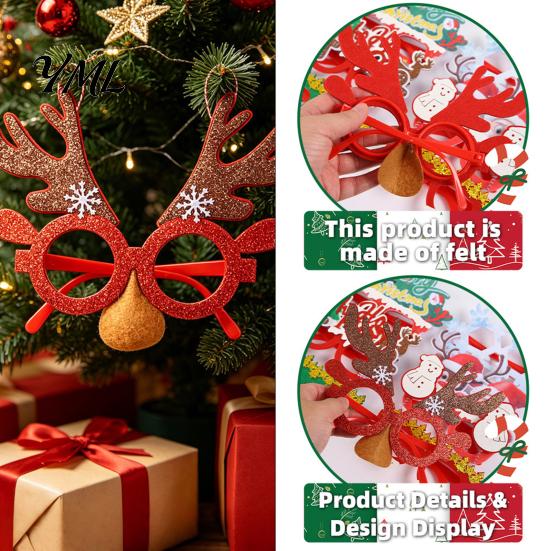 Christmas Party Costume Decorations Glasses Photo Booth Props, Felt Reindeer Santa Snowman Eyeglasses for Holiday Funny Elk Snowflakes Spectacles