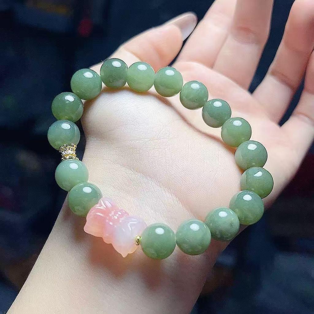 Hetian Jade Double Lotus Bead Bracelet - Simple, Versatile, Exquisite Unisex Design