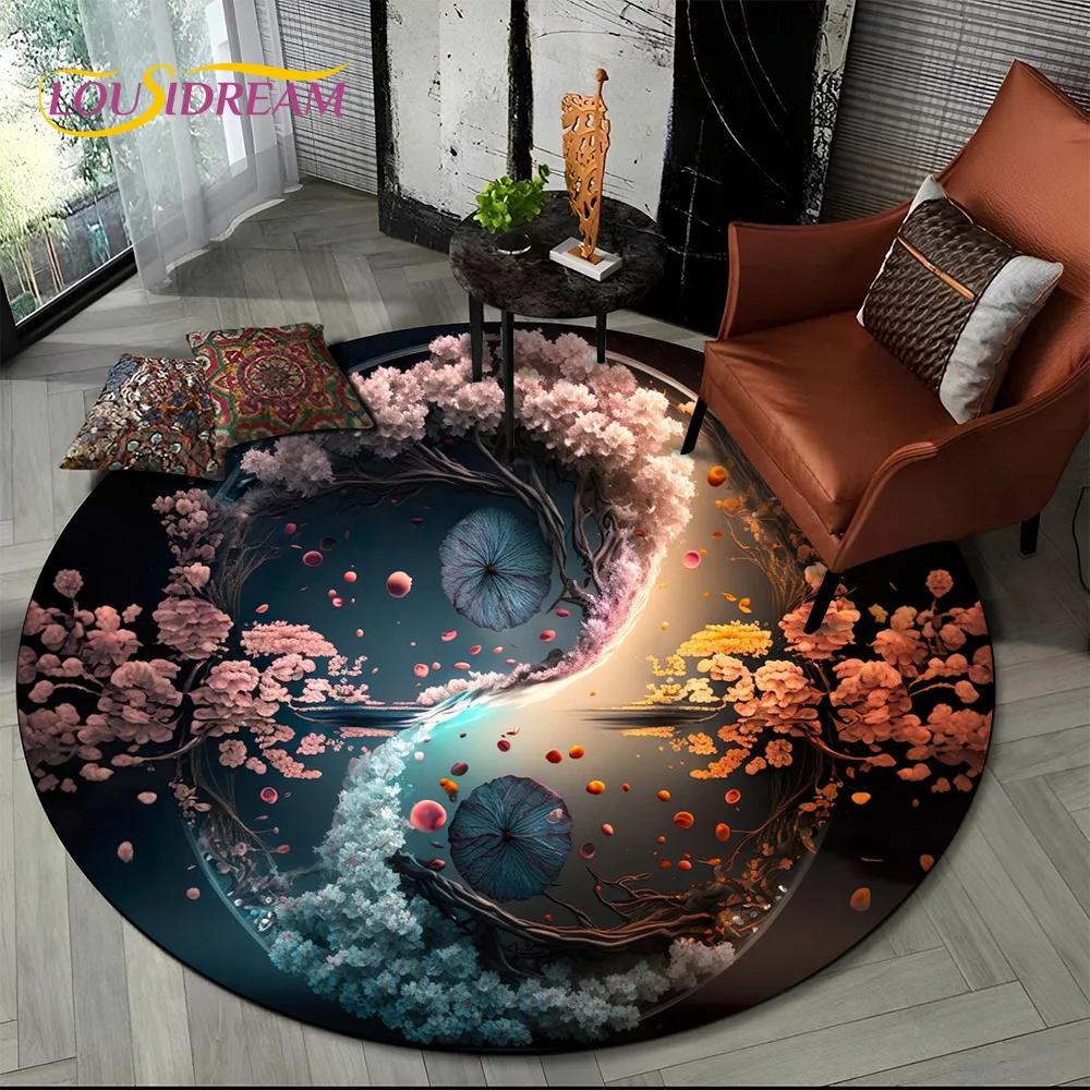 3D Yin Yang Tai Chi Round Area Rug–Symbolizing Balance, Circular Carpet for Living Room or Bedroom–Non-Slip Floor Mat, Zen Decor