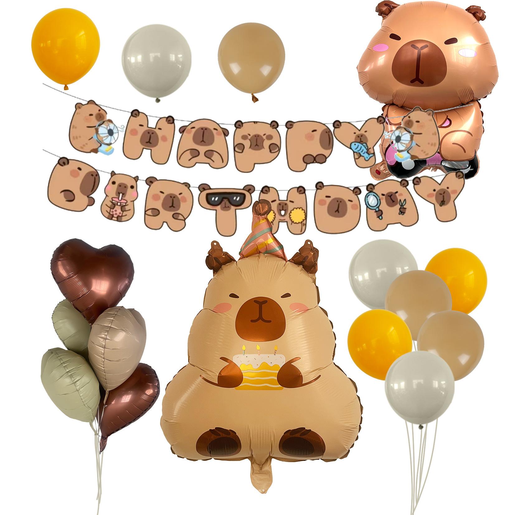 

Cartoon Capybara Kapibara Theme Aluminum Film Balloon Set, Flag Birthday Party Decoration Venue Layout Style 14
