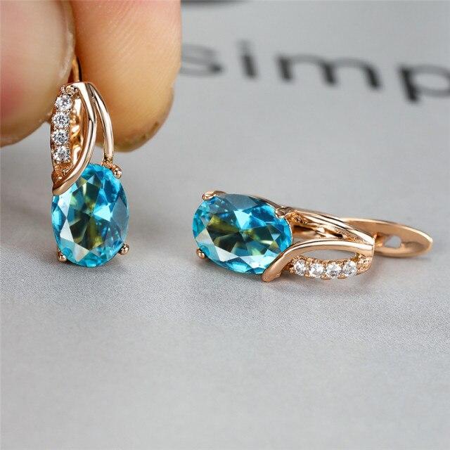 

Elegant Pink Cubic Zircon Hoop Earrings Boho Gold Tone Women Color Oval Earrings Rainbow Crystalline Multicolor Stone Earrings Nuptial Bridal Souvenir aqua синього кольору
