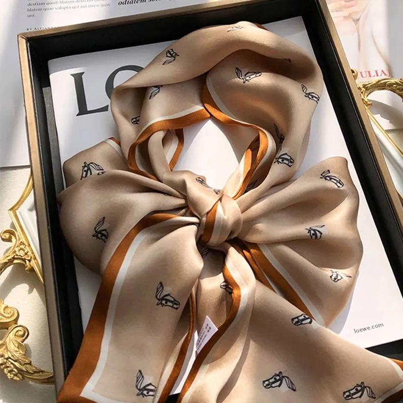 Skinny Satin Silk Scarf for Women Hair Bands Neck Tie Belt Headband Lady Wraps Headkerchief Bandana Silk-like