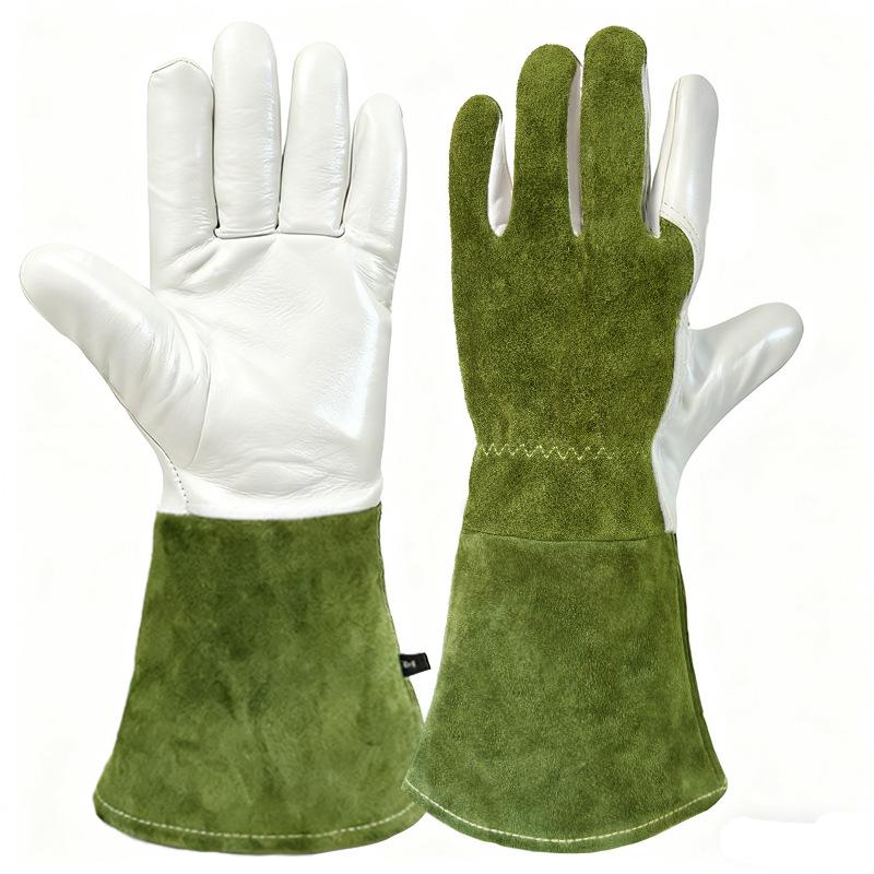 Gardening Gloves Anti-thorn Non-slip Cut-resistant Wear-resistant Gauntlet Cuff Cowhide Sheep Head Skin Outdoor Camping Gloves L темно-зеленого
