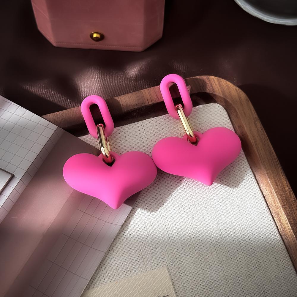 Sweet Girl Exquisite Pink Love Earrings Zircon Personalized Design Earrings Niche Simple Versatile Earrings