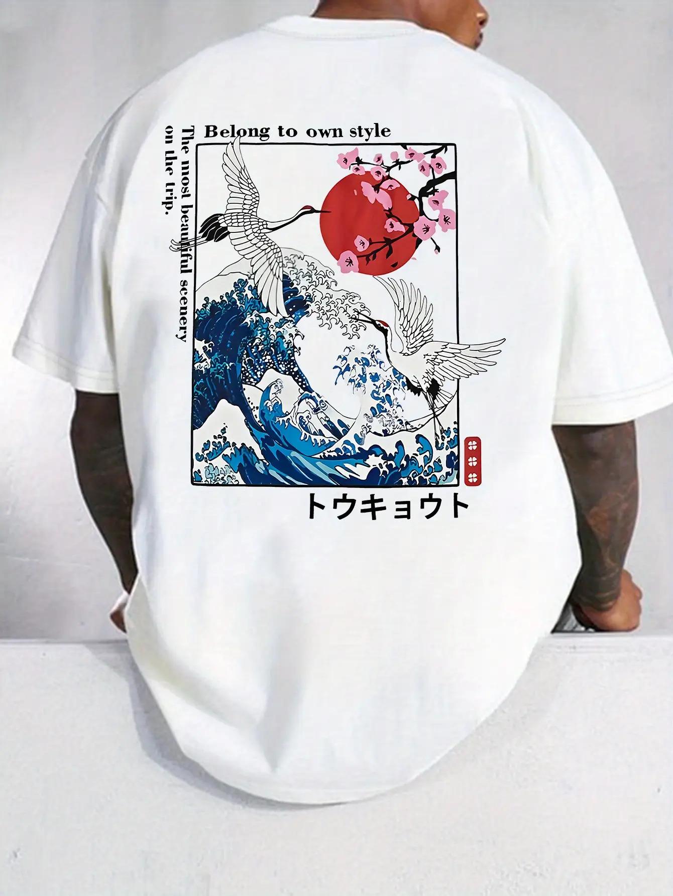 

New 100 Cotton Fashion Tshirt Adult Men Kanagawa Cherry Blossom Japan Features Simple Design Comfortable Soft Breathable 4XL