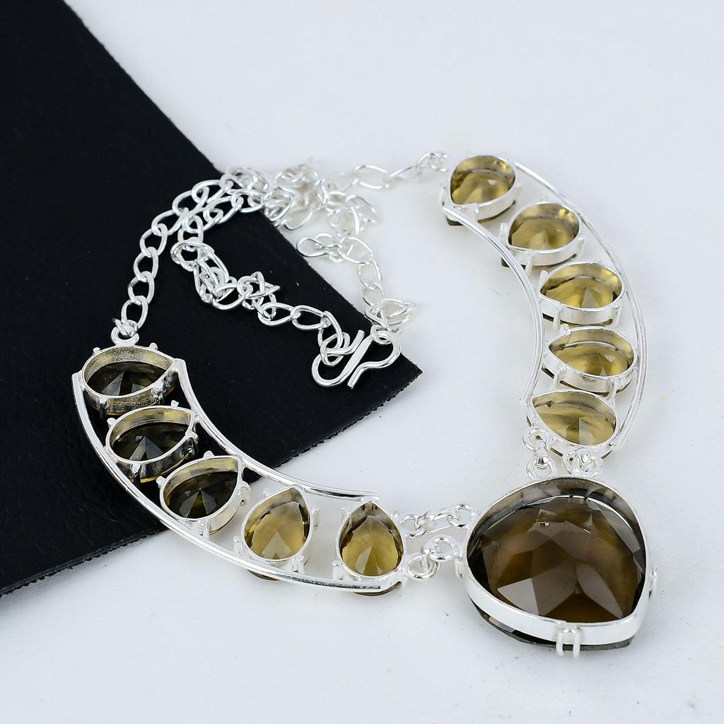 Dainty Smoky Topaz Gemstone Handmade 925 Sterling Silver Electroform Necklace, Smoky Topaz Silver For Wife Unisex Pendant Wadding Gifts