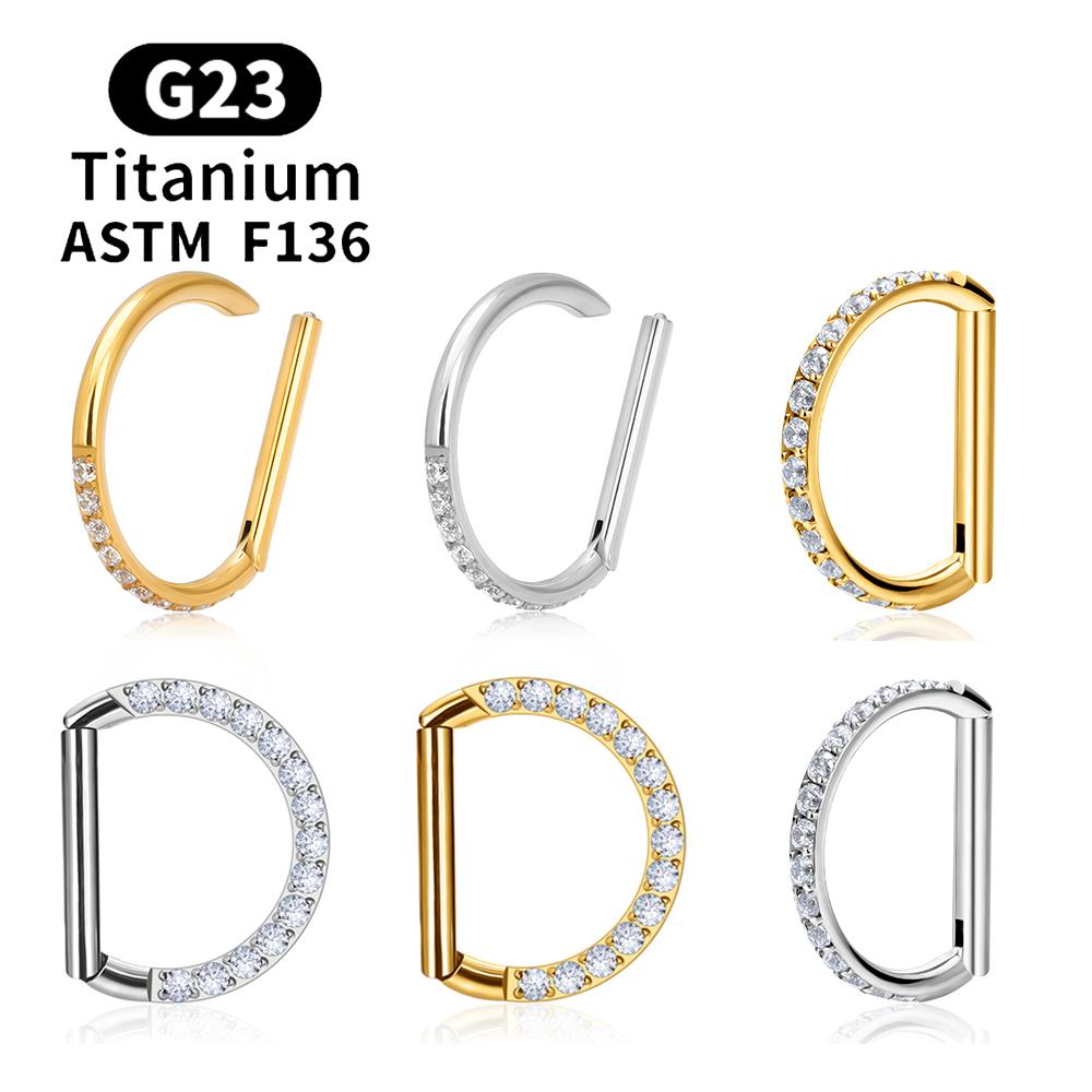 1/10 Stück F136 G23 Titan Nasenpiercing Ring D-Form Scharnier Segment CZ 16G Clicker Knorpel Tragus Helix Ohrringe Körperschmuck