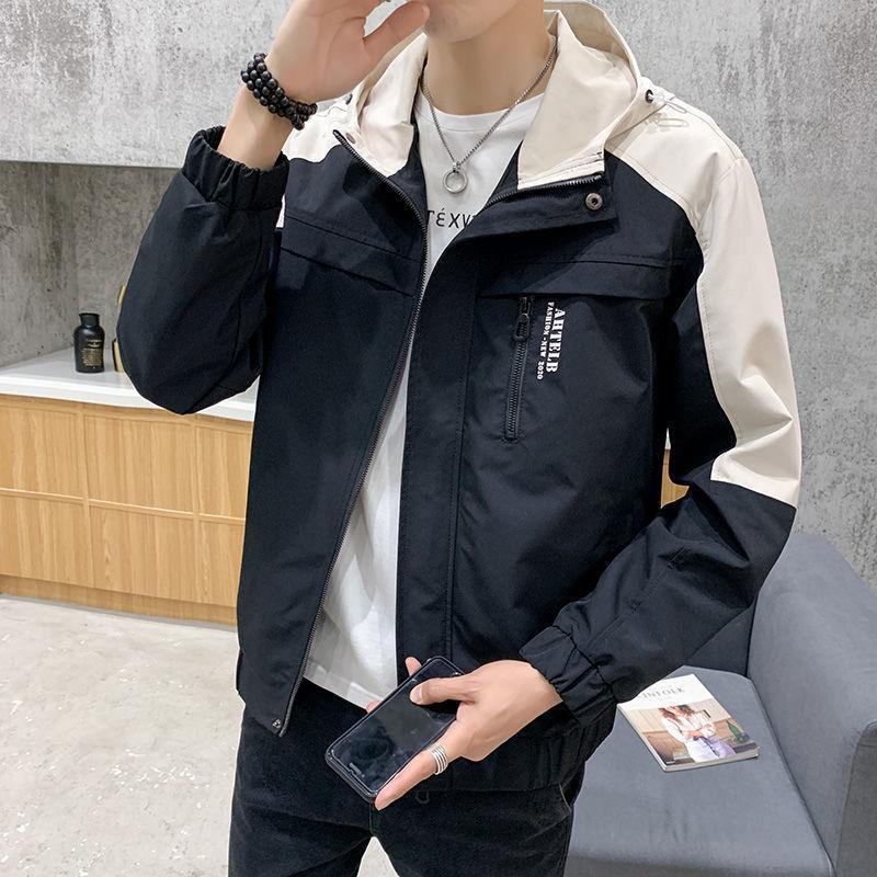 Hooded Splicing Large Size Men's Spring, Autumn and Winter Korean Version of Trendy Casual Jacket
