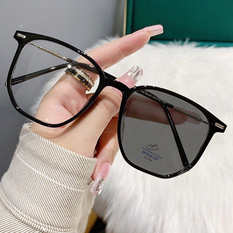 

Модные модные меняющие цвет очки в большой оправе HD, меняющие цвет очки для близорукости, многоугольные очки для пары в одном стиле, очки с антисиним светом -400