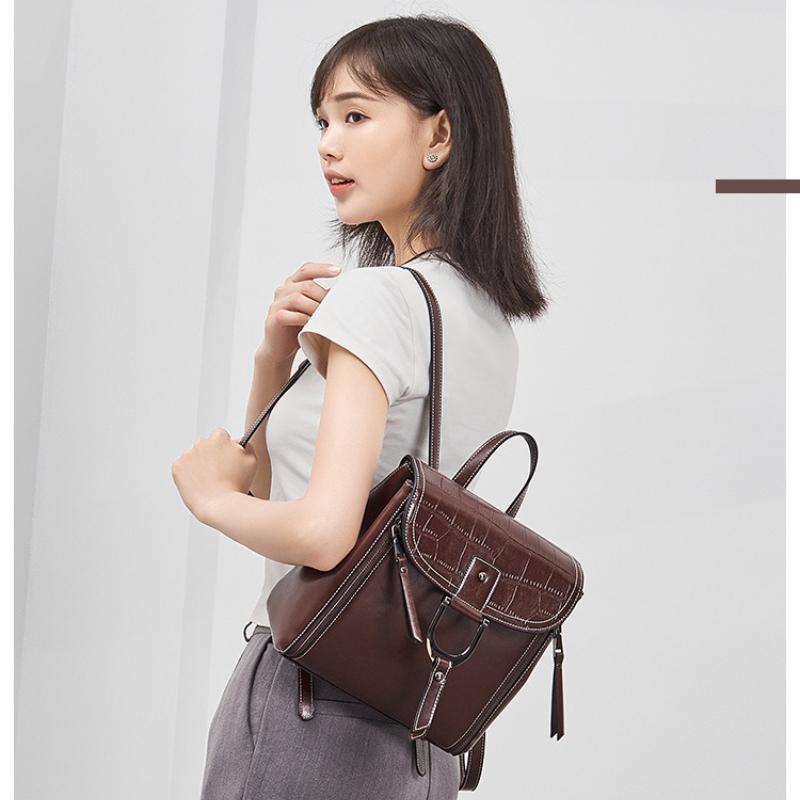 Genuine Cowhide Leather Women Backpacks Casual Ladies Travel Bags Girl's School Bags